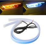 TEKSHINNY Car LED Strip Lights, 2Pcs 24 Inch Flexible LED Headlight Strips Dual Color White Turn Signal Yellow Lights Waterproof Car Daytime Running Light Strip for Truck SUV