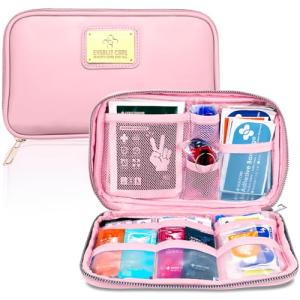 EVERLIT CARE Car First Aid Kit with Emergency Supplies Survival Gear Including Window Breaker Disposable Urine Bag Mountable Survival Kit for Family Travel in Car (Pink)