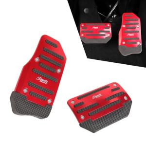 dawfall Pack-2 Car Foot Pedals, Brake + Throttle Upgraded Anti-Slip Rubber Strip Foot Pedal Cover Kit, No Drilling Required Alloy Sports Trim, Universal for Automatic Transmission Cars (Red & Black)