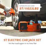 Electric Car Jack Kit 5 Ton 12V Floor Jack Portable Hydraulic Car Jack with Impact Wrench and Tire Inflator Pump for SUV Sedans Tire Change with LED Light, Lifting Height 6 to 17.7 Inch