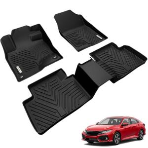 YITAMOTOR Floor Mats Fit for 2016-2021 Honda Civic Coupe/Sedan/Type R, 2017-2021 Honda Civic Hatchback, Custom Fit Civic Floor Liners, 1st & 2nd Row