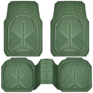 CAR PASS Heavy Duty Rubber Car Mats, Deepdish All Weather Floor Mats for Car Full Set, Universal Automotive Mats Trim to Fit for Sedans SUVs Trucks, Waterproof Anti-Slip Deep Tray 3 Pieces Olive Green