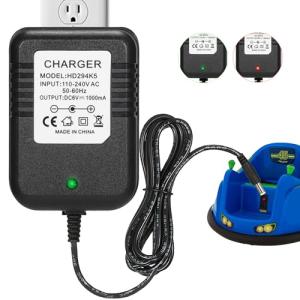 6 Volt Charger for Flybar/Kidzone Bumper Car,Replacement Chargers for Kids Ride On Car Toys,6V Battery Charger for Ride on with Charging Indicator Light,Input: AC110-240V,Output: 6V 1A