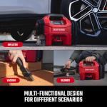 CRAFTSMAN 3-in-1 Tire Inflator, 160PSI Portable Air Compressor/Car Vacuum/Dust Blower, 20V Cordless & 12V Car Power, Air Pump with LED Light for Cars Trucks RV Tires (Battery Sold Separately)