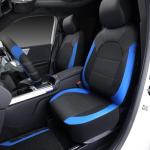 CAR PASS Air Mesh Leather Car Seat Covers Full Set,Waterproof Car Floor Mats, Sporty Steering Wheel Cover 14.5-15inch,Car Interior Sets Universal Fits for 95% Cars Truck SUV (Black and Blue)