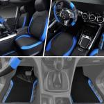 CAR PASS Air Mesh Leather Car Seat Covers Full Set,Waterproof Car Floor Mats, Sporty Steering Wheel Cover 14.5-15inch,Car Interior Sets Universal Fits for 95% Cars Truck SUV (Black and Blue)