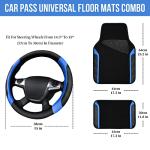 CAR PASS Air Mesh Leather Car Seat Covers Full Set,Waterproof Car Floor Mats, Sporty Steering Wheel Cover 14.5-15inch,Car Interior Sets Universal Fits for 95% Cars Truck SUV (Black and Blue)