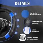 CAR PASS Air Mesh Leather Car Seat Covers Full Set,Waterproof Car Floor Mats, Sporty Steering Wheel Cover 14.5-15inch,Car Interior Sets Universal Fits for 95% Cars Truck SUV (Black and Blue)