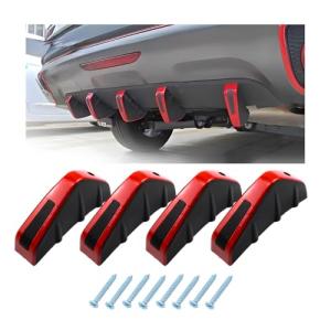KVAEY 4 PCS Rear Lower Bumper Wing Lip Diffuser, Shark Fin Spoiler Wing Decoration, Universal Bumper Lip Splitter for Trucks SUVs, Car Accessories (Black & Red)