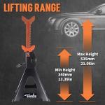 TONDA Jack Stands 3 Ton, Extra Tall Heavy Duty Car Jack Stand, 13.39-21.06 inch Adjustable Height for SUV, MPV and UTV/ATV, Black, 1 Pair