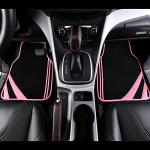 CAR PASS Pink Edge Faux Leather Car Floor Mats Universal Car Carpet Mats with Double Stitch Line Anti-Slip Backing Design, for Cute Girly Women, Fit 95% Automotive,SUVs,Sedan,Vans (Black and Pink)