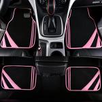 CAR PASS Pink Edge Faux Leather Car Floor Mats Universal Car Carpet Mats with Double Stitch Line Anti-Slip Backing Design, for Cute Girly Women, Fit 95% Automotive,SUVs,Sedan,Vans (Black and Pink)