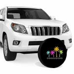 MIYASANG Tropical Palm Trees Spare Tire Cover Beach Colorful Neon Trees Creative Design Summer Black Weatherproof Universal Wheel Protectors Camper Tire Covers for Trailer Rv Travel(17 inch)