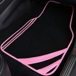 CAR PASS Pink Edge Faux Leather Car Floor Mats Universal Car Carpet Mats with Double Stitch Line Anti-Slip Backing Design, for Cute Girly Women, Fit 95% Automotive,SUVs,Sedan,Vans (Black and Pink)