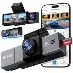 TECXERLLON Dash Cam, 4K 3 Channel Dash Camera for Cars with App Control, 170°/150°/140° Wide Angle, ADAS Assist, No-Light Night Vision, GPS, G-Sensor, WDR, 24H Parking Monitor, 128GB SD Card Included