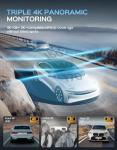 TECXERLLON Dash Cam, 4K 3 Channel Dash Camera for Cars with App Control, 170°/150°/140° Wide Angle, ADAS Assist, No-Light Night Vision, GPS, G-Sensor, WDR, 24H Parking Monitor, 128GB SD Card Included