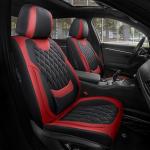 FREESOO Black Red Car Seat Covers Full Set - Faux Nappa Leather Seat Covers for Cars, Breathable Waterproof Front Seats with Lumbar Support and Rear Seat Cover, Fit for Automotive Sedans SUVs Pickups
