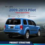 PIT66 Tail Lights Taillight Assembly Pair Compatible with Honda Pilot 4-Door Sport Utility 2009-2015 Red & Clear Lens Rear Brake Lamp w/o Bulbs & Wiring Harness