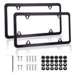 alpmosn 2PCS Stainless Steel License Plate Frames, 4 Holes Car Licence Plate Covers with Screws Washers and Caps, Car Exterior Accessories, License Plate Holder for US Vehicles (Black)
