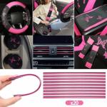 BBTO 43 Pcs Butterfly Car Seat Full Set Butterfly Car Accessories for Women 5 Front Rear Seat Covers Wrist Strap 2 Pcs Cup Mat Armrest Pad 2 Belt Cover Accessories for SUV(Pink, Black)