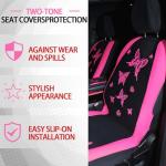 BBTO 43 Pcs Butterfly Car Seat Full Set Butterfly Car Accessories for Women 5 Front Rear Seat Covers Wrist Strap 2 Pcs Cup Mat Armrest Pad 2 Belt Cover Accessories for SUV(Pink, Black)