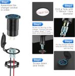 12V USB Outlet Wire USB Charger Multi Port, Dual PD3.0 USB-C and Quick Charge3.0 Car Port Socket with Power Switch, Fast Charge for Phone lPad Android Phones, Suitable for Car Boat RV Marine ATV