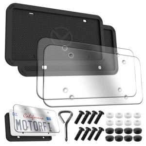 Motorfi 2 Pcs Silicone License Plate Frames with Polycarbonate Covers, Rust-Proof, Weather-Resistant, Easy Installation, Premium License Plate Protector for Cars with 2 Drainage Holes