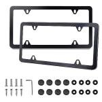 Lrokimg Black License Plate Frames 2 Pack, License Plate Holders Stainless Steel, Universal US Car License Plate Covers with Screws Washers Caps (4 Holes)