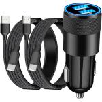 【MFi Certified】iPhone 16 Fast Car Charger, BARMASO 4.8A Dual USB Power Car Charger USB-C Fast Charging Cigarette Lighter + 2Pack Type-C Braided Cable for iPhone 16 Pro Max/15 Pro/Galaxy S24/S23/Pixel