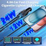 【MFi Certified】iPhone 16 Fast Car Charger, BARMASO 4.8A Dual USB Power Car Charger USB-C Fast Charging Cigarette Lighter + 2Pack Type-C Braided Cable for iPhone 16 Pro Max/15 Pro/Galaxy S24/S23/Pixel