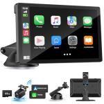 BOXGVO Wireless Carplay Screen for Car with 4K Dash Cam, 9" Portable Carplay & Android Auto, Component Subwoofer, Touchscreen with 1080p Backup Camera, GPS Navigation/Voice Control/BT/Mirror Link/FM
