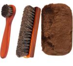 YUET 3PCS Shoe Brush Set - Premium Horsehair Brushes,High Shine Polishing Buffing Brushes with Natural Horsehair Bristle, Plush Polishing Glove for Boots, Shoes, Car Seats, Sofas Buffing Polishing