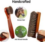YUET 3PCS Shoe Brush Set - Premium Horsehair Brushes,High Shine Polishing Buffing Brushes with Natural Horsehair Bristle, Plush Polishing Glove for Boots, Shoes, Car Seats, Sofas Buffing Polishing