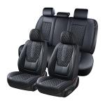 Coverado Car Seat Covers Full Set, Black Seat Covers for Car with Lumbar Support, Nappa Leather Seat Covers Waterproof Car Seat Protectors Universal Fit for Most Cars SUV Trucks