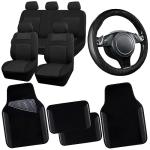 CAR PASS 3D Air Mesh Car Seat Covers Full Sets w/5mm Sponge, 4Pcs Waterproof Car Floor Mats, Steering Wheel Cover Universal Fit for SUV Sedan Truck, Airbag Compatible Automotive Interior(Black)