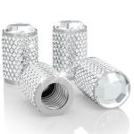 4Pcs Car Tire Valve Stem Caps, Bling Tire Air Cap for Car, Universal Stem Covers, Anodized Aluminum Tires Valve Cap with O Rubber Ring, Crystal Diamond Car Accessories for Women