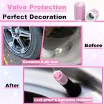 4Pcs Car Tire Valve Stem Caps, Bling Tire Air Cap for Car, Universal Stem Covers, Anodized Aluminum Tires Valve Cap with O Rubber Ring, Crystal Diamond Car Accessories for Women