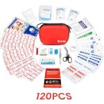 120-Piece First Aid Kit for Travel,Car & Emergency Survival - Compact Waterproof Medical Supplies with Trauma Bandages,Burn Gel & Fever Cooling Patch | Portable for Camping,Hiking,Sports(Red)