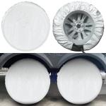 Season Guard Tire Covers 4 Pack, Tire Wheel Protector for Truck, SUV, Trailer, Camper, RV, Carbon Fiber Spare Tire Cover Sun Rain Snow Protector, Universal Fits Tire Diameters 24-26.5 inches, Silver