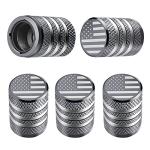 Tire Valve Stem Cap Cover - (5 Pack) Tire Air Cap Metal with Plastic Liner Corrosion Resistant Leak-Proof American Flag for Car Truck Motorcycle Bike Grey