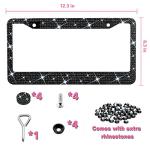 Bling License Plate Frame for Women, Sparkly Stainless Steel License Plate Frames| Over 1000 pcs 14 Facets Bedazzled Clear Glass Diamond Rhinestone Crystals w/Free Glitter Black Diamond+GiftBox（2Pcs）