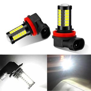 Slykew 2 PCS H11/H8 Car LED Fog Light Bulbs, 6500K White Bright Anti-fog Lights, Universal for Most Cars