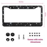 Bling License Plate Frame for Women, Sparkly Stainless Steel License Plate Frames| Over 1200 pcs 14 Facets Bedazzled Clear Glass Rhinestone Crystals w/Free Glitter Diamond 1PCS Box (Black)