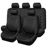 Flying Banner Carbon Fiber Leather Vehicle Seat Covers, Leopard Gray Black, Universal Fit - 8PCS
