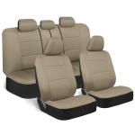 BDK OS-309-AB Tan Trim Black Car Seat Covers Full 9 Piece Set, Sleek & Stylish, Split Option Bench 5 Headrests Front & Rear Bench, Beige