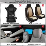 Fulmoon 17 Pcs Car Seat Cover Full Set for Women Universal Fit Car Front Rear Fluffy Steering Wheel Fleece Handbrake Shift Covers Hanging Accessory Holder Ring Emblem(Beige Black)