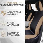 Fulmoon 17 Pcs Car Seat Cover Full Set for Women Universal Fit Car Front Rear Fluffy Steering Wheel Fleece Handbrake Shift Covers Hanging Accessory Holder Ring Emblem(Beige Black)