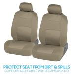 BDK OS-309-AB Tan Trim Black Car Seat Covers Full 9 Piece Set, Sleek & Stylish, Split Option Bench 5 Headrests Front & Rear Bench, Beige