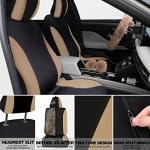 Fulmoon 17 Pcs Car Seat Cover Full Set for Women Universal Fit Car Front Rear Fluffy Steering Wheel Fleece Handbrake Shift Covers Hanging Accessory Holder Ring Emblem(Beige Black)