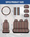Sino Salected Baja Saddle Blanket Car Seat Covers Full Set with Seat Belt Pads and Steering Wheel Cover, Washable Breathable Striped Woven Cloth Seat Covers for Cars, SUV, Truck, (Orange)